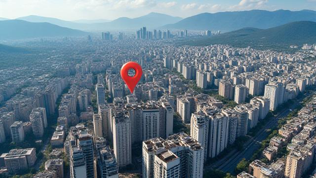 Ubicación del estudio Bronze Flux en Medellín. Vista aérea de la ciudad con un pin en la dirección.