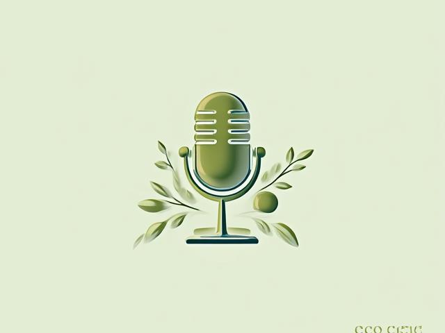 Logo del podcast 'Eco Conciencia' con elementos naturales y un micrófono.